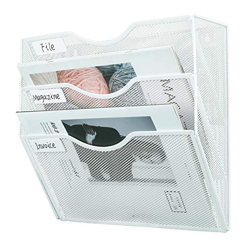 PAG Hanging Wall File Holder Mail Organizer Wall Mount Document Letter Rack, 3-Tier, White - Image 2