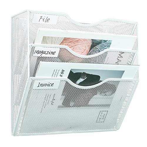 PAG Hanging Wall File Holder Mail Organizer Wall Mount Document Letter Rack, 3-Tier, White - Image 1