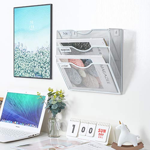 PAG Hanging Wall File Holder Mail Organizer Wall Mount Document Letter Rack, 3-Tier, White - Image 5