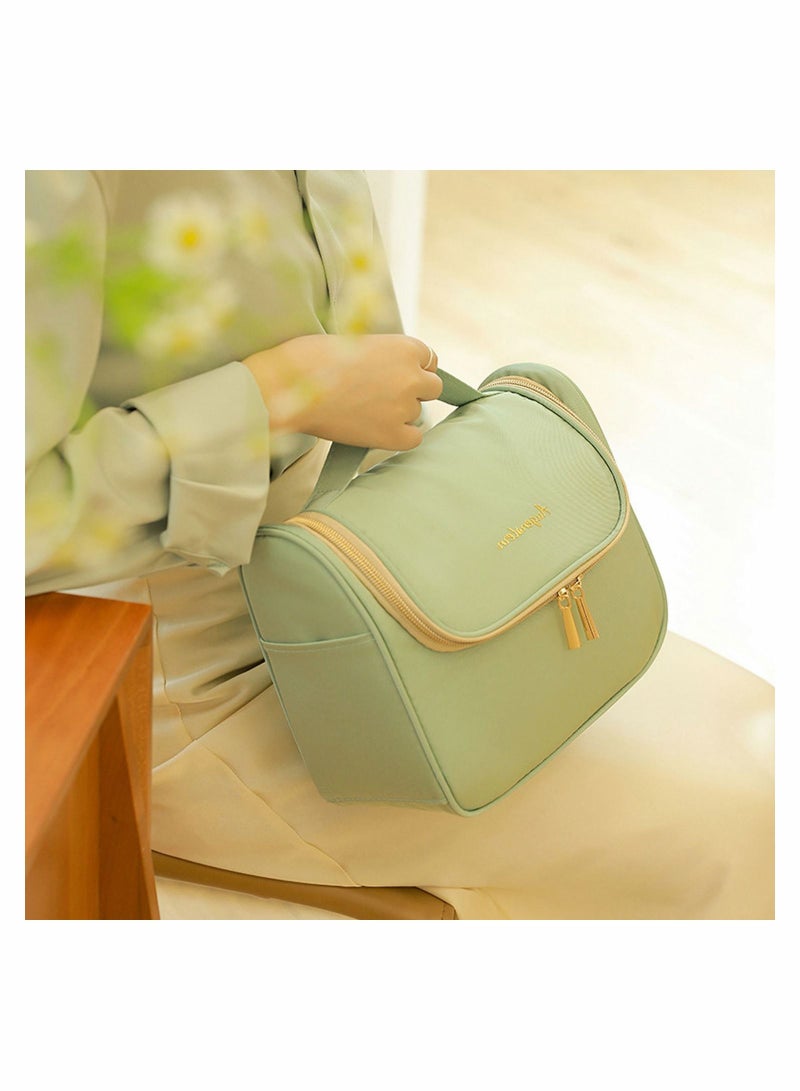 SYOSI Large Capacity Makeup Bag Travel Cosmetic with Handle Double Zipper Organizer Portable Waterproof Pouch Storage Toiletry for Women Girls Ladies  - Image 4