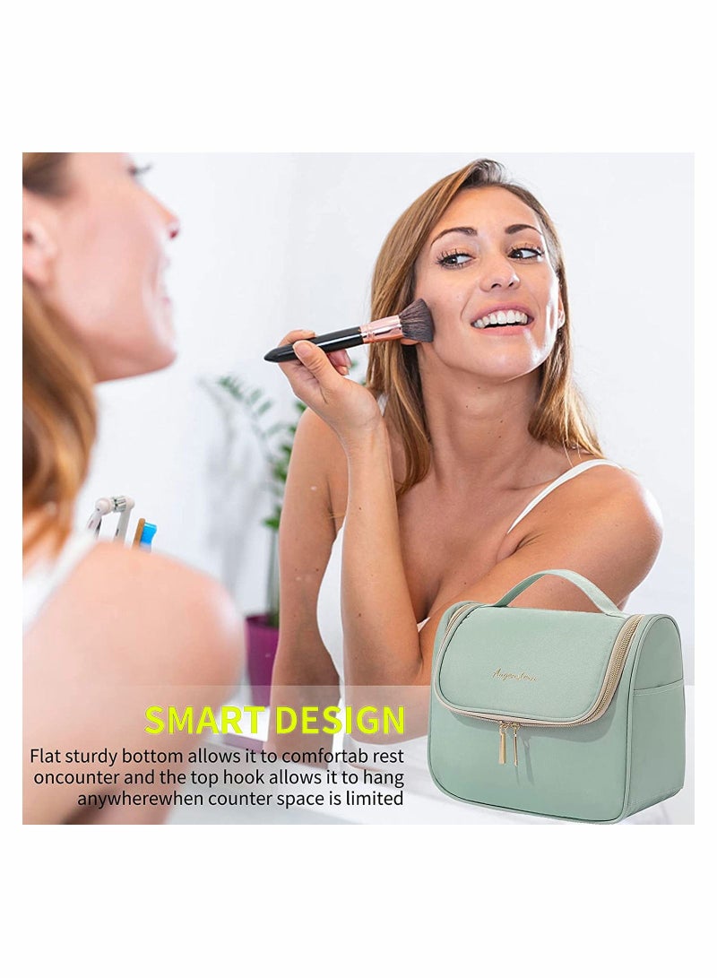 SYOSI Large Capacity Makeup Bag Travel Cosmetic with Handle Double Zipper Organizer Portable Waterproof Pouch Storage Toiletry for Women Girls Ladies  - Image 2