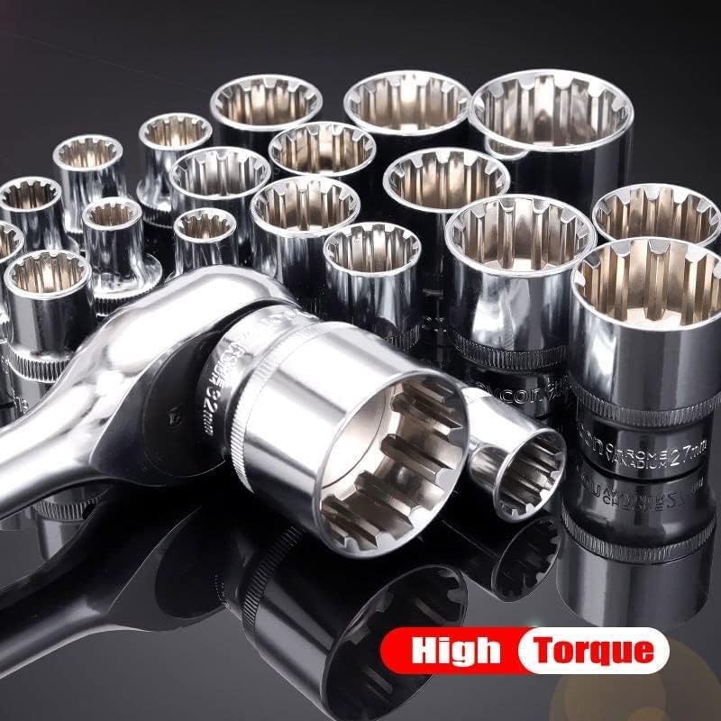 Qnkaa Spline Socket Set 1/2" Drive Universal Metric 8-32mm 12-point Cr-V Socket Set 19pcs - Image 3