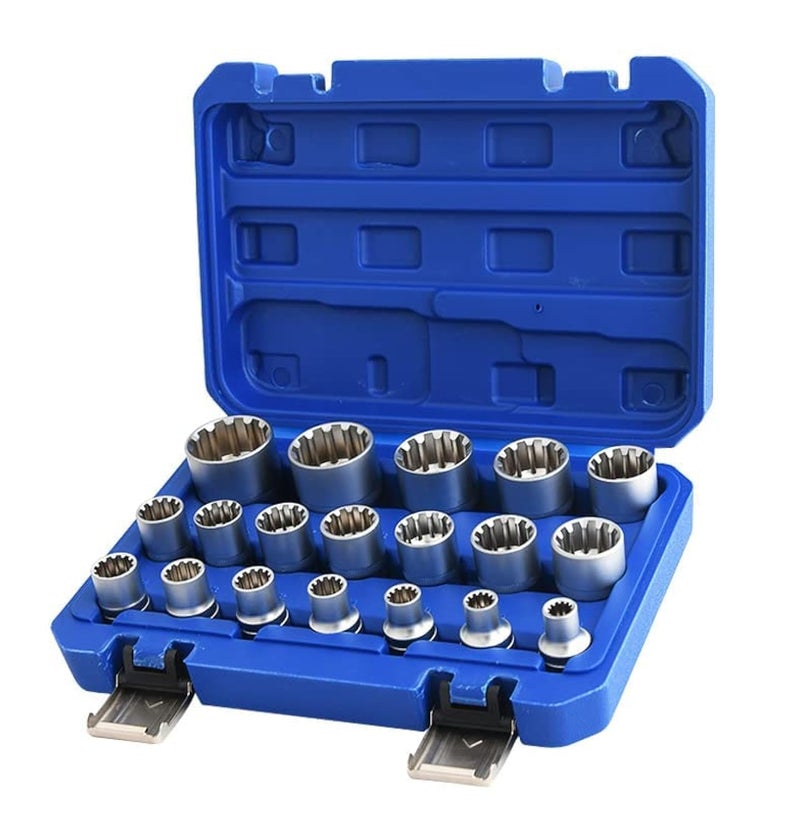 Qnkaa Spline Socket Set 1/2" Drive Universal Metric 8-32mm 12-point Cr-V Socket Set 19pcs - Image 2