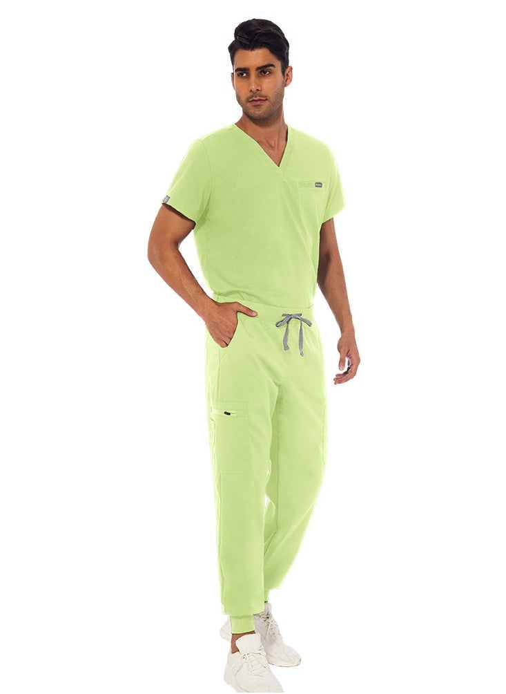 Loquat Unisex Medical Uniform Scrubs 2 Piece Set V-Neck Top and Elastic Waist Jogger Pants Suit Green  - Image 2
