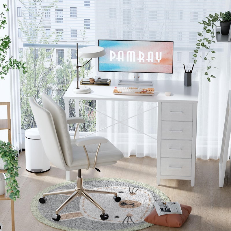 Pamray 32 Inch Computer Desk with 4 Drawers Small Office Desk for Home Bedroom Study Writing Simple Modern Computer Table White - Image 2
