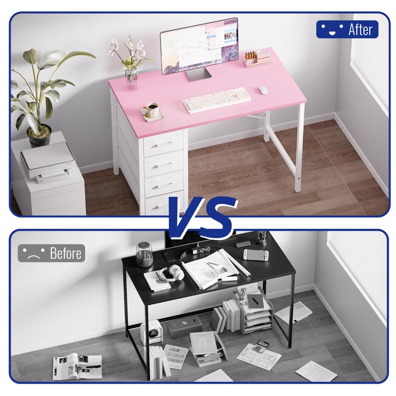 Pamray 32 Inch Computer Desk with 4 Drawers Small Office Desk for Home Bedroom Study Writing Simple Modern Computer Table White - Image 5