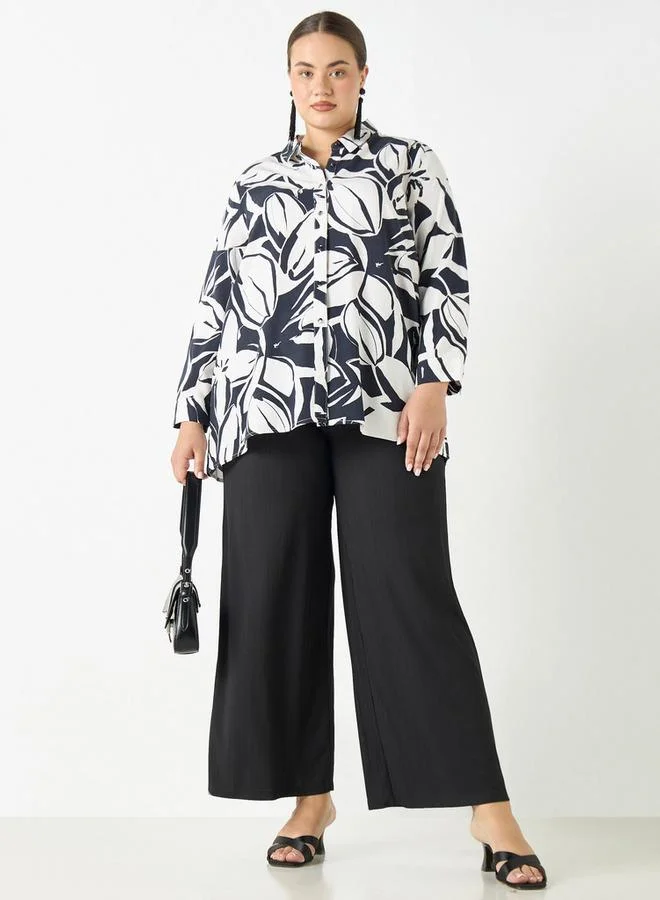 Ulla Popken Plus Size Ulla Popken All-Over Floral Print Shirt with Long Sleeves