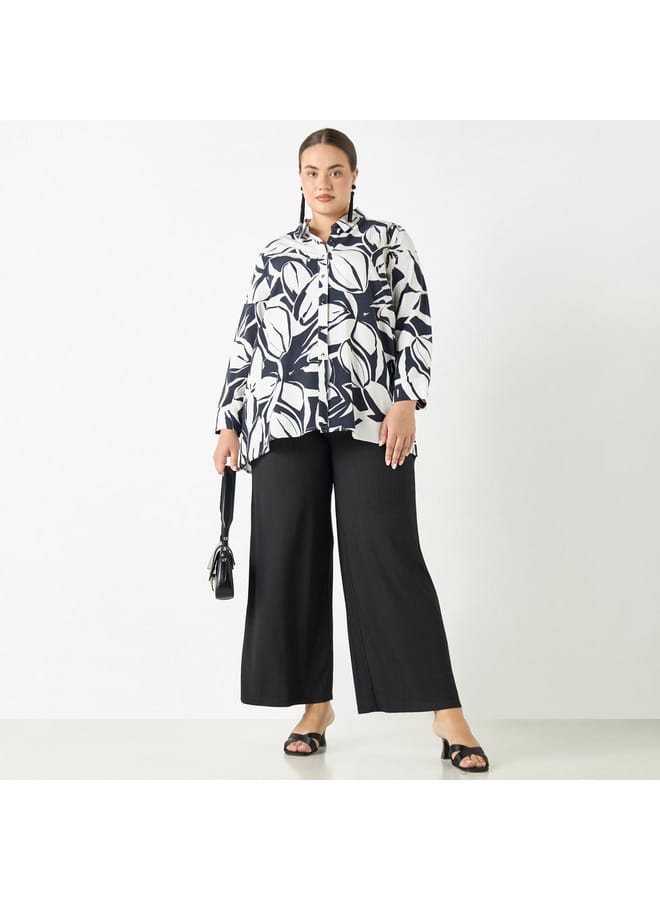 Ulla Popken Plus Size Ulla Popken All-Over Floral Print Shirt with Long Sleeves - Image 2