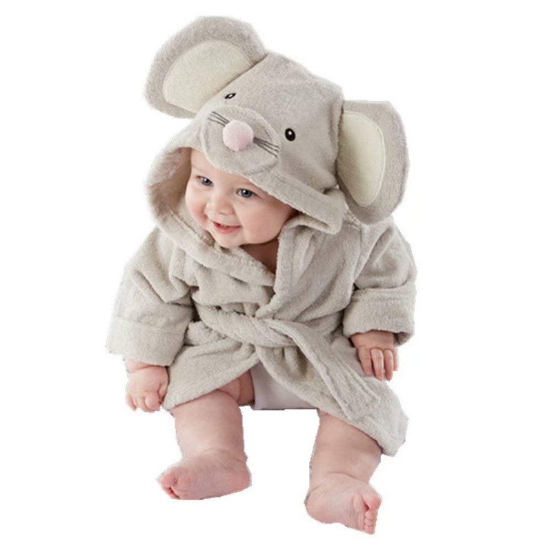 SZCQ Baby Boy Bathrobe Hooded Girl Bath Towels Wash Waddle Mouse Bath robe Preterm Newborn towel Terry 018 Month Grey S - Image 2