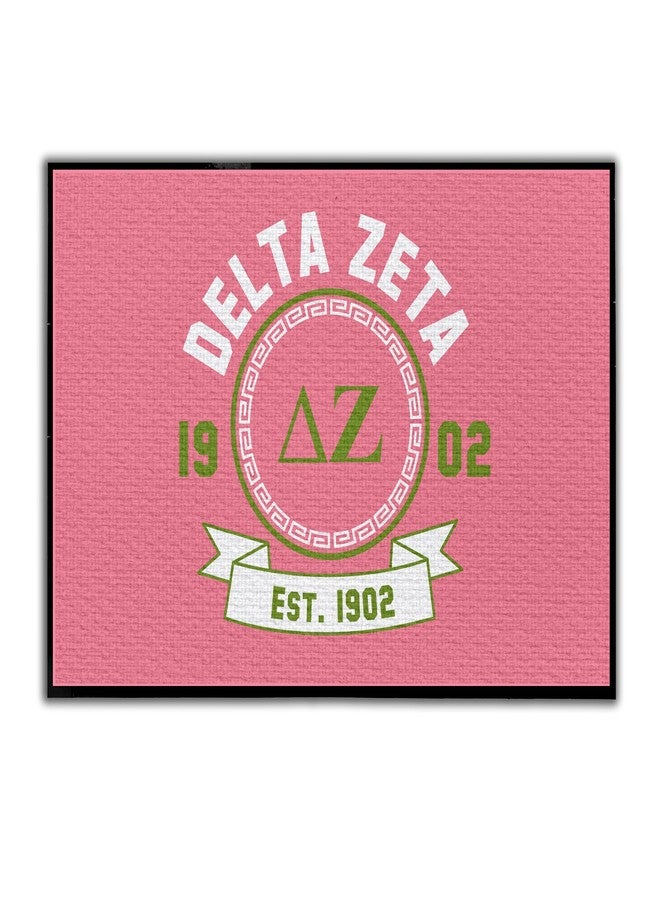 VictoryStore Delta Zeta Doormat, Tufted Loop Top, 24x36 inches, Durgan Backing, Officially Licensed Sorority Doormats (1902 Pink) - Image 1