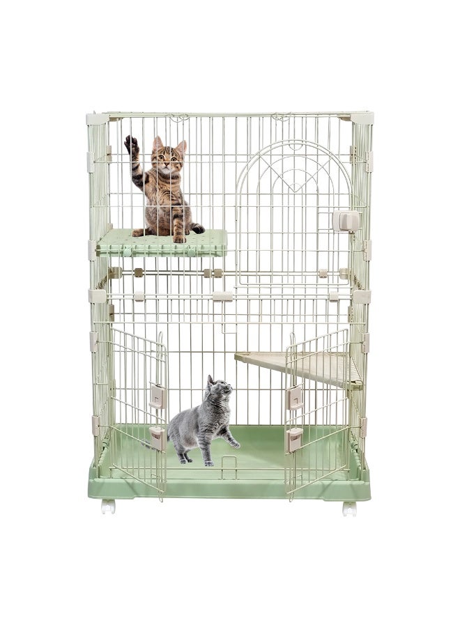 أن ان سي بيتس قفص قطط متعدد المستويات مع عجلات دوارة، منصات واسعة، أبواب متعددة الوصول، وقفل آمن، قفص للحيوانات الأليفة من مستويين للاستخدام الداخلي والخارجي، سلك معدني متين وقوي، 102 سم (أخضر) - Image 1