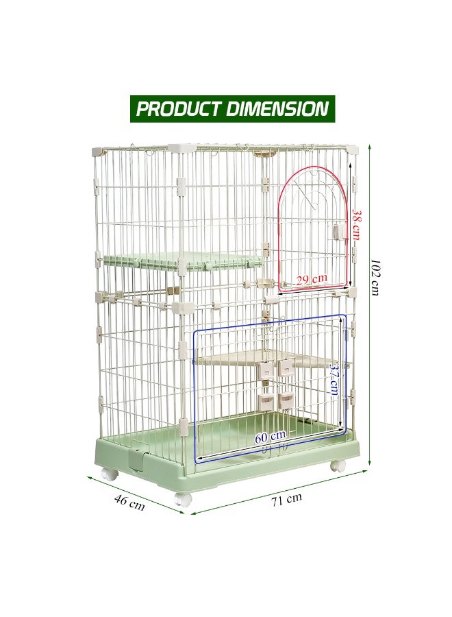 أن ان سي بيتس قفص قطط متعدد المستويات مع عجلات دوارة، منصات واسعة، أبواب متعددة الوصول، وقفل آمن، قفص للحيوانات الأليفة من مستويين للاستخدام الداخلي والخارجي، سلك معدني متين وقوي، 102 سم (أخضر) - Image 2