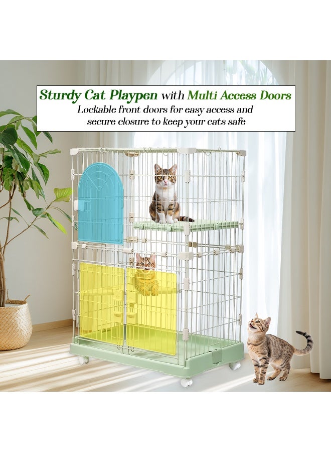 أن ان سي بيتس قفص قطط متعدد المستويات مع عجلات دوارة، منصات واسعة، أبواب متعددة الوصول، وقفل آمن، قفص للحيوانات الأليفة من مستويين للاستخدام الداخلي والخارجي، سلك معدني متين وقوي، 102 سم (أخضر) - Image 5