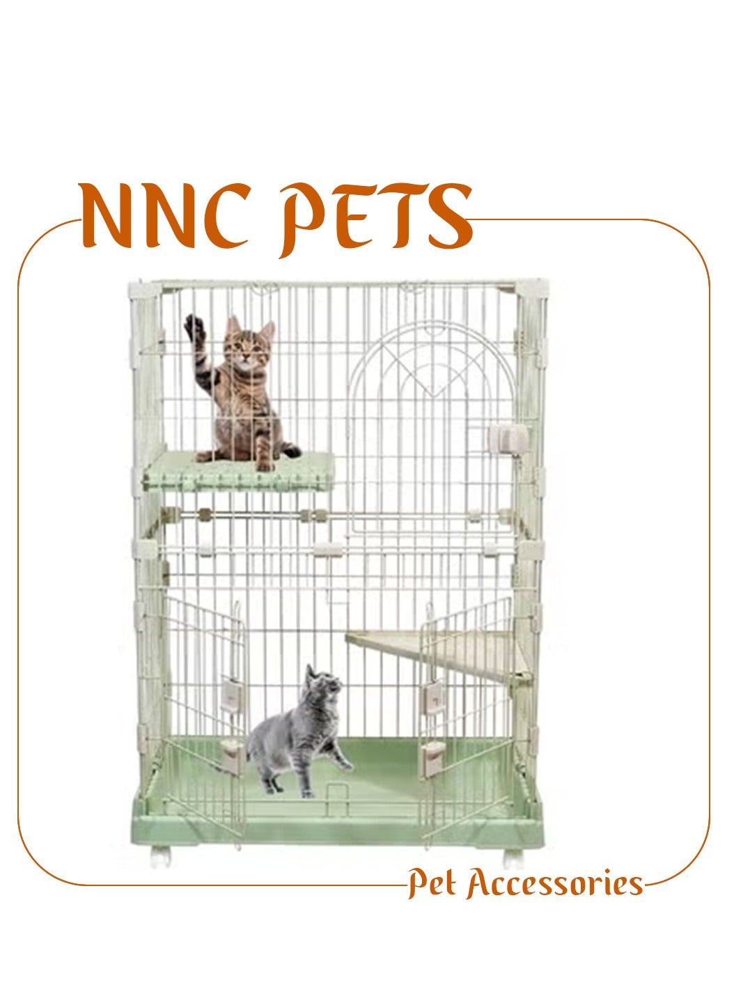 Multi-level cat cage with rotating wheels, Wide platforms, Multi-access doors, and Secure lock, 2-Tier pet cage for Indoor-Outdoor use, Durable and Sturdy Metal wire, 102 cm (Green)