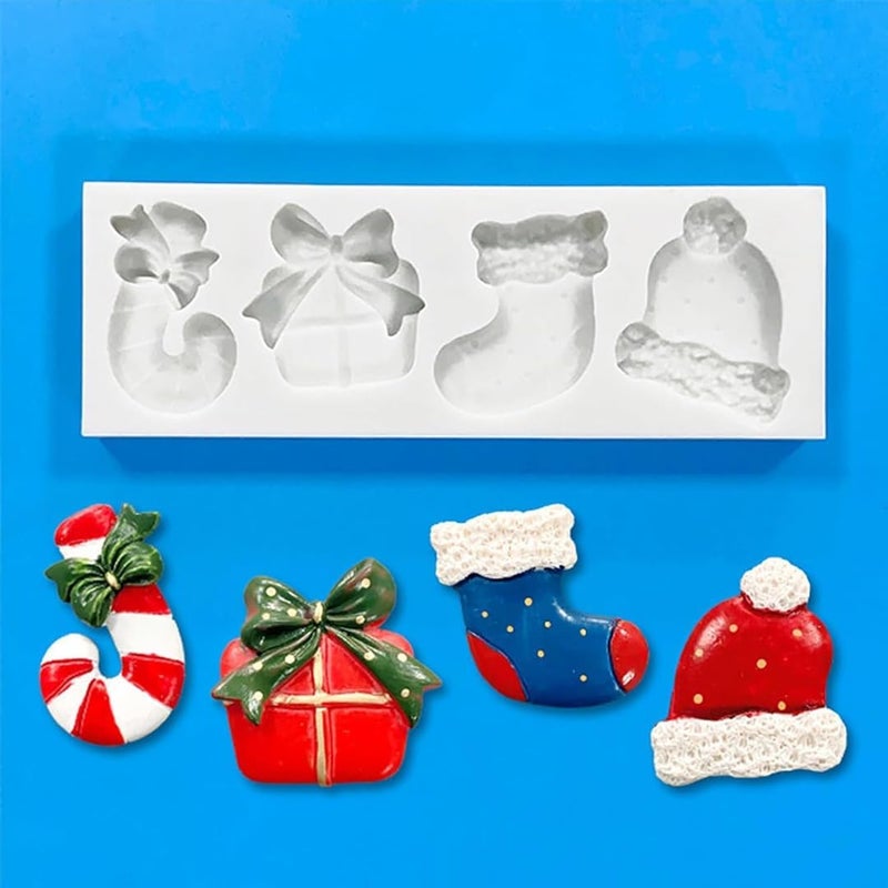 LEGACYCART LEGACYCART 4 Slot Santa Hat Candy Cane Sock Gift Christmas Silicone Fondant Mould for Cake Cupcake Decoration Chocolate Candy Christmas Gummy Jelly Polymer Clay Resin Mould Pack of 1 - Image 3