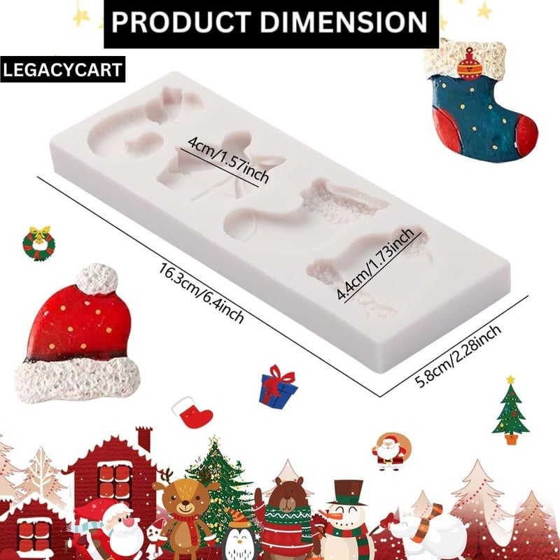 LEGACYCART LEGACYCART 4 Slot Santa Hat Candy Cane Sock Gift Christmas Silicone Fondant Mould for Cake Cupcake Decoration Chocolate Candy Christmas Gummy Jelly Polymer Clay Resin Mould Pack of 1 - Image 2