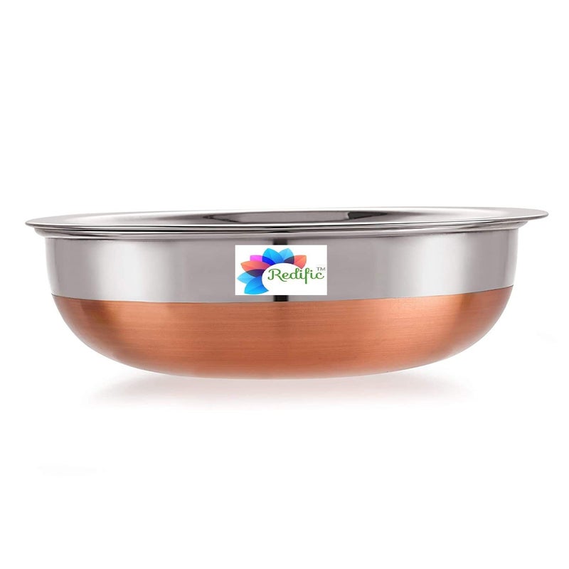 Redific Stainless Steel Copper Bottom Punjabi Tasra Tasla Handi Cooking Serving Pot Biryani Tasra Set of 1 Size 2Ltr  - Image 1