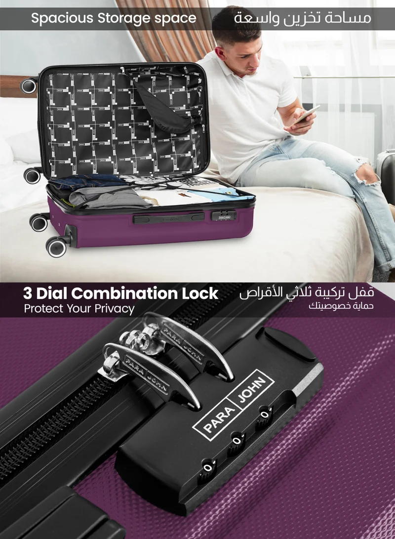 Parajohn M (24 inch) Medium 24-Inch ABS Lightweight Hardshell Luggage Trolley | carrying 20kg 4-Wheel Spinner Suitcase Purple  | Best Price UAE
