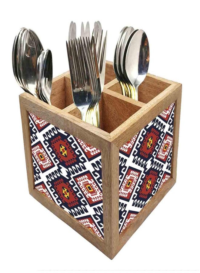 Nutcase Wooden Cutlery Stand Holder Silverware Caddy Spoons Forks Knives Organizer for Dining Table & Kitchen -Made in India-Spoons NOT Included - Diamond Pattern - Image 1