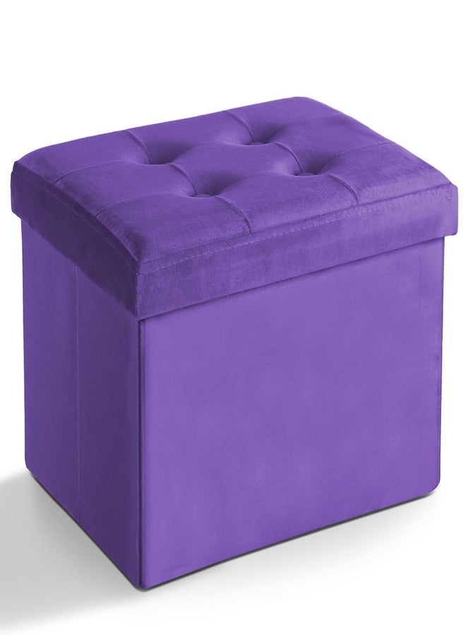 LINMAGCO Storage Ottoman Folding Foot Stool Velvet Foot Rest with Padded Modern Ottoman with Storage for Living Room Puppy Step Stool 17x13x13in(Purple) - Image 1