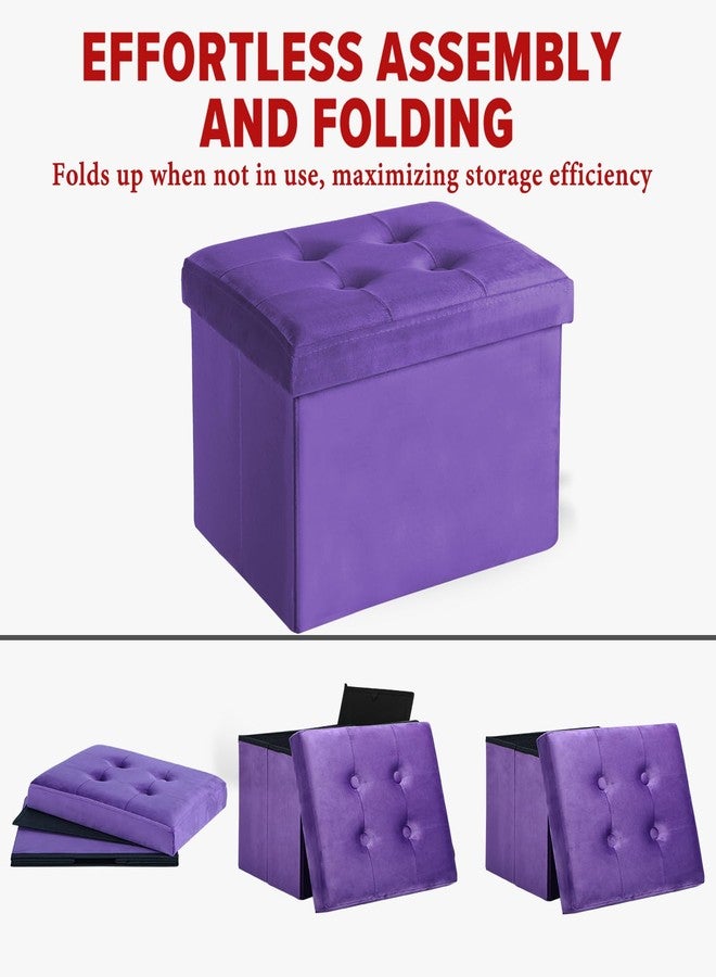 LINMAGCO Storage Ottoman Folding Foot Stool Velvet Foot Rest with Padded Modern Ottoman with Storage for Living Room Puppy Step Stool 17x13x13in(Purple) - Image 4