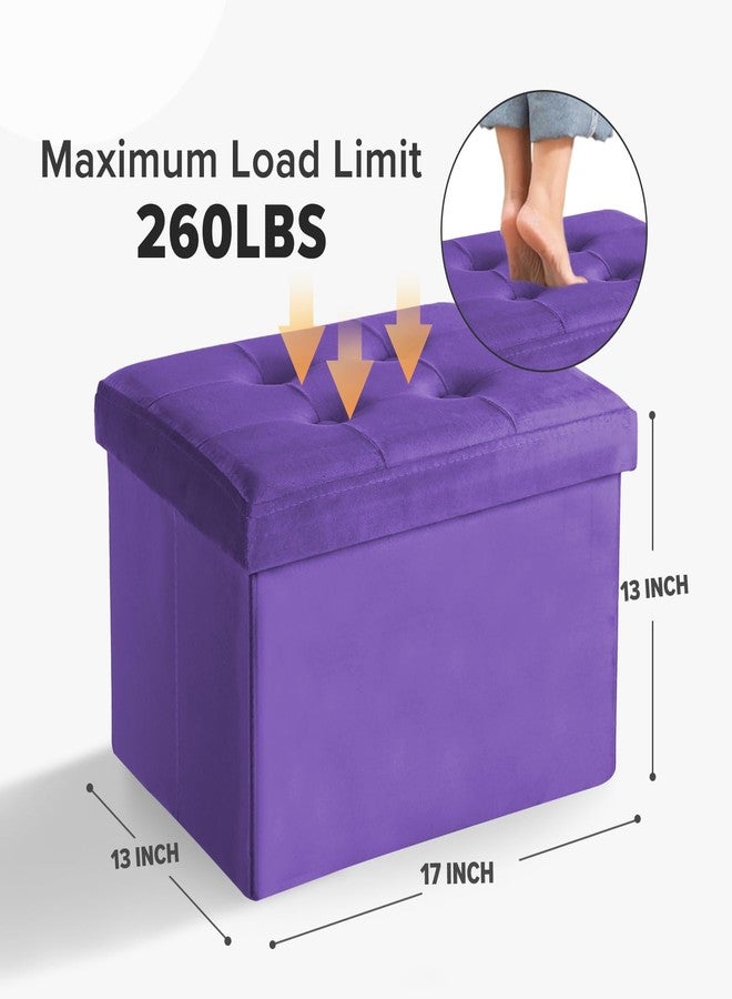LINMAGCO Storage Ottoman Folding Foot Stool Velvet Foot Rest with Padded Modern Ottoman with Storage for Living Room Puppy Step Stool 17x13x13in(Purple) - Image 2