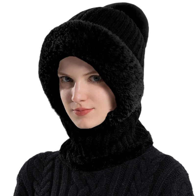 HUAMULAN Women Winter Knit Beanie Hats One Piece Fleece Lined Knit Balaclavas Mask Circle Scarf Set Ski Snow Hat Cap with Pompom - Image 1
