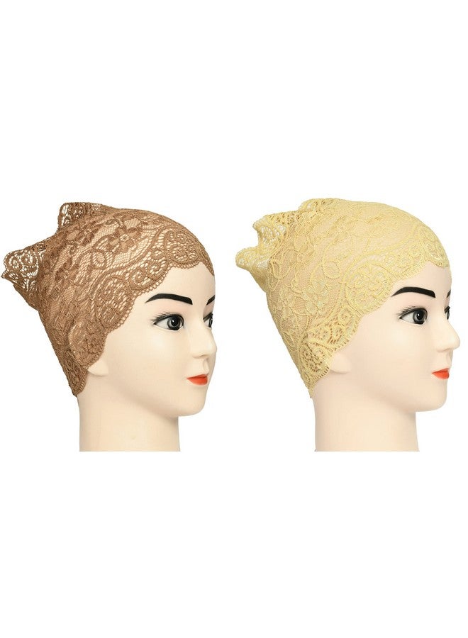 Girls and Womens Hijab Headband, Under Hijab Scarf Naqab Head Scarf (2 pcs) (LIght Brown and Cream) - Image 4