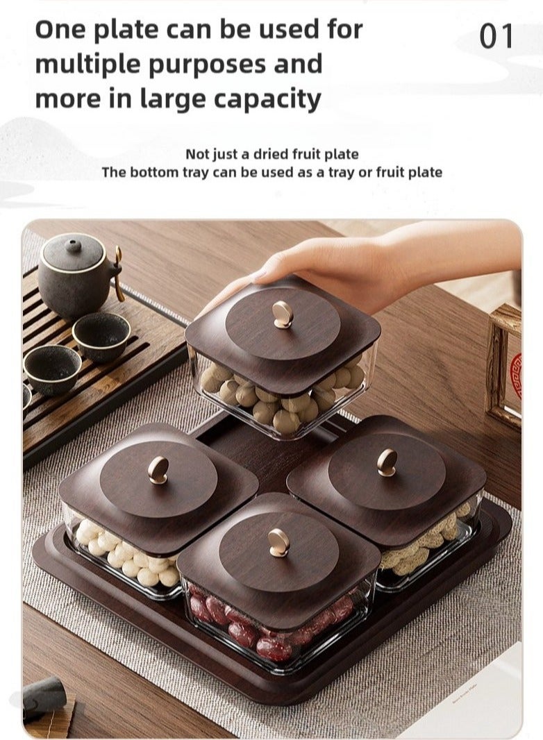 4 Pack Wood Grain Fruit Plate with Tray, Dried Fruit Nut Candy Plate Candy Nuts Cookies Chips - Image 4