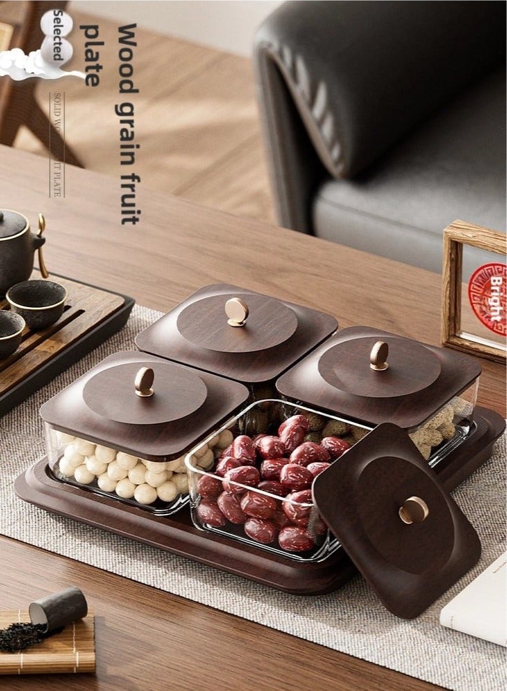 4 Pack Wood Grain Fruit Plate with Tray, Dried Fruit Nut Candy Plate Candy Nuts Cookies Chips - Image 2