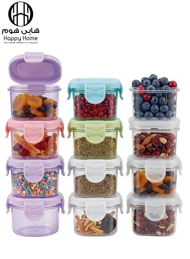 Happy Home 12 Pack 60ml Mini Food Storage Containers with Leakproof Locking Lid – Reusable Plastic Sauce & Salad Dressing Containers with Silicone Seal and 4 Snap Locks – Small Stackable Containers for Dips, Snacks, Jam, Spices, Lunch Box, Freezer & Kitchen Storage - Image 1