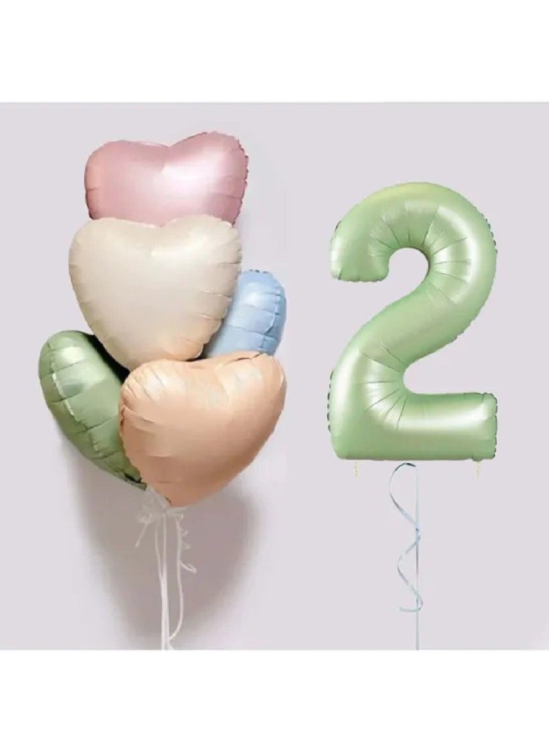 Store 5 Pieces Retro Heart Foil Balloon Bouquet Set Water Green Number Foil Balloon Birthday Balloon Set Decoration  - Image 1