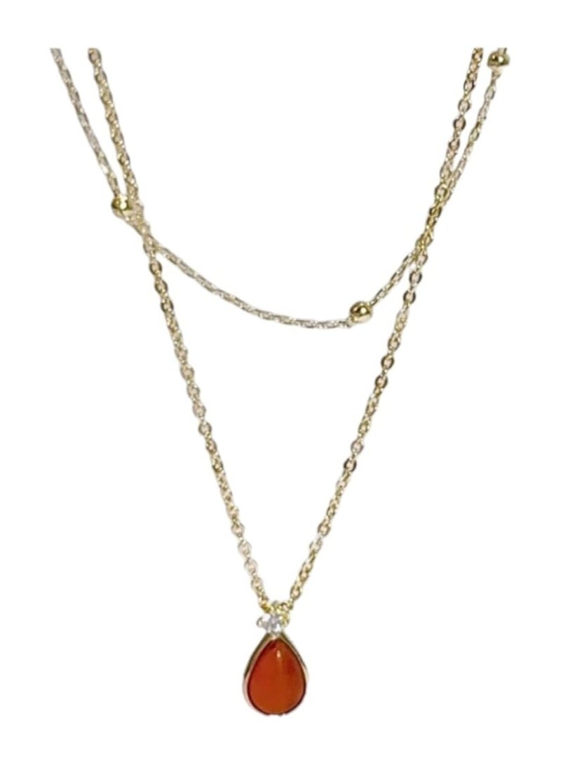 بونكا قلادة نسائية انيقة بتصميم عصري مع دلاية متنوعة من بونكا  سلسلة ذهبي مطعمه بالحجر الاحمر الرائع - Image 1