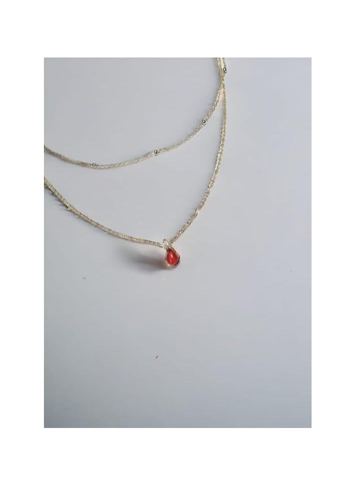 بونكا قلادة نسائية انيقة بتصميم عصري مع دلاية متنوعة من بونكا  سلسلة ذهبي مطعمه بالحجر الاحمر الرائع - Image 2