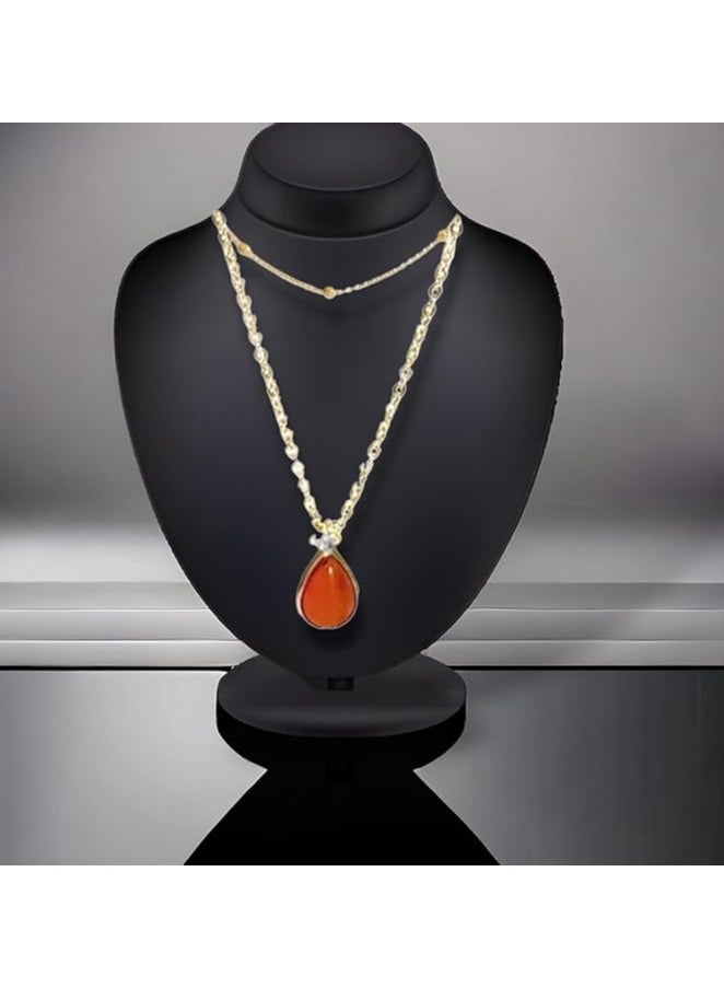 بونكا قلادة نسائية انيقة بتصميم عصري مع دلاية متنوعة من بونكا  سلسلة ذهبي مطعمه بالحجر الاحمر الرائع - Image 3