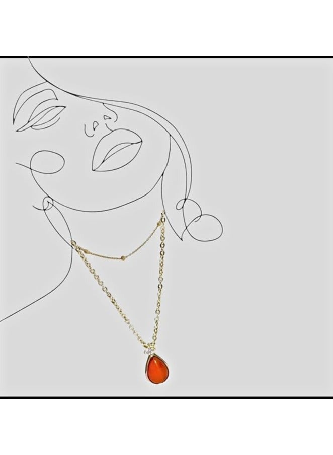 بونكا قلادة نسائية انيقة بتصميم عصري مع دلاية متنوعة من بونكا  سلسلة ذهبي مطعمه بالحجر الاحمر الرائع - Image 4