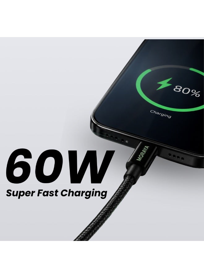 MORAYA USB-C to USB-C Cable 1M, 60W PD Fast Charging Type-C Cable, Durable Braided Charger Cable for iPhone 15/16/17, MacBook, Samsung & USB-C Devices - Image 4