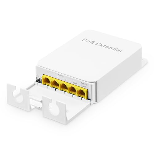 Binardat Outdoor Gigabit PoE Passthrough Switch, 1 POE in 4 POE Out Extender, IEEE802.3af/at/bt Powered 90W, 10/100/1000Mbps Ethernet, Wall Mount Waterproof Plug and Play - Image 1
