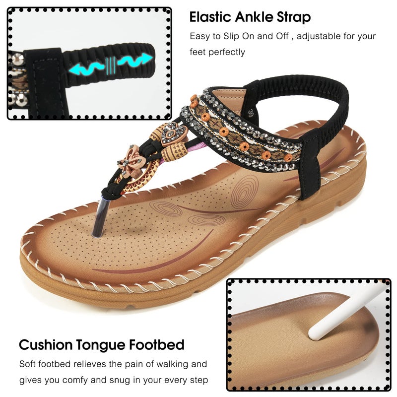 Aomigoct Sandals Women Flat Shoes: Dressy Summer Bohemian Flats Shoes for Women Sandals Comfortable Ankle Strap Outdoor Walking - Image 5