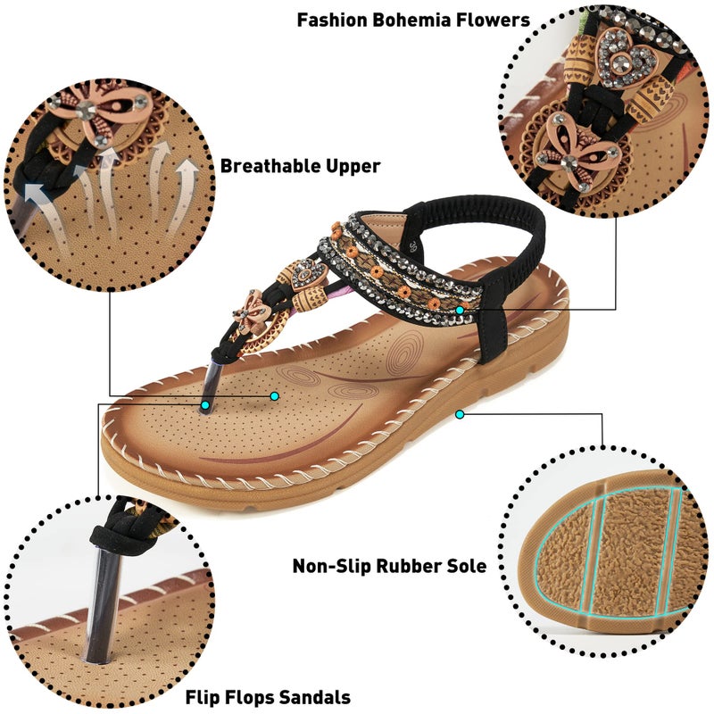 Aomigoct Sandals Women Flat Shoes: Dressy Summer Bohemian Flats Shoes for Women Sandals Comfortable Ankle Strap Outdoor Walking - Image 4