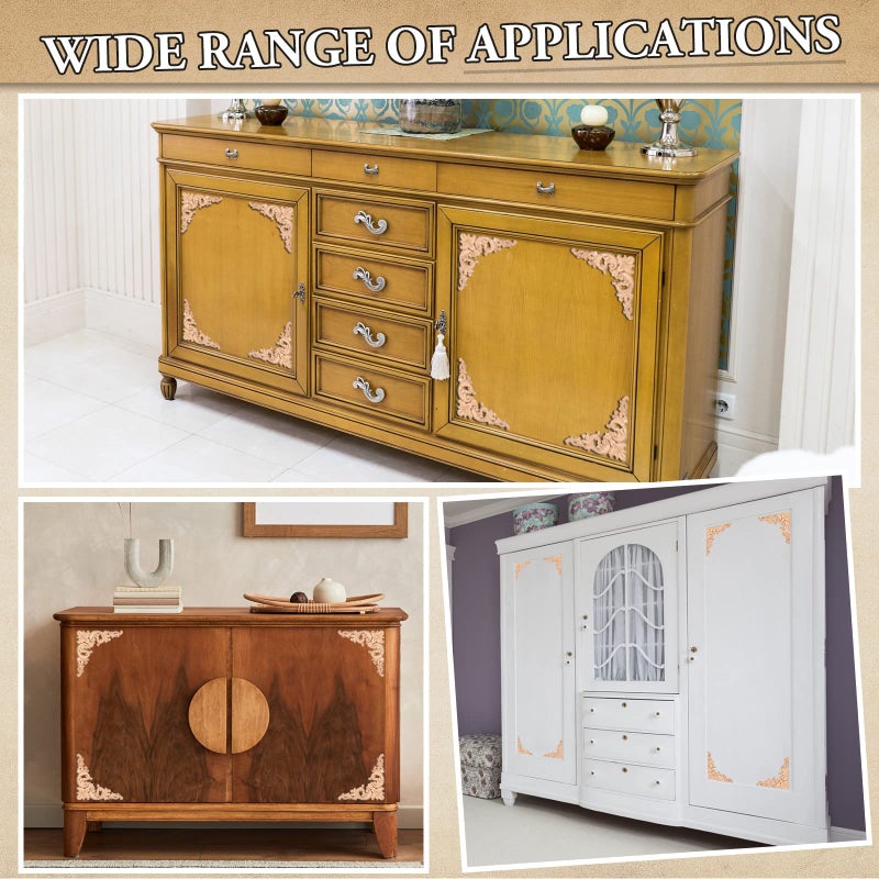 Vicenpal 20 Pcs Wood Applique Corner Onlay Decorative Wood Applique DIY Wooden Carved Corner Unpainted Wooden Carved Corner Decals Wood Carving Decal for Furniture Wall Cupboard Bed Cabinet (Delicate Style) - Image 4