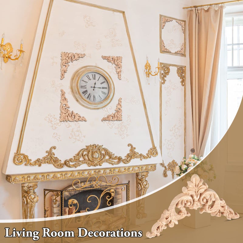 Vicenpal 20 Pcs Wood Applique Corner Onlay Decorative Wood Applique DIY Wooden Carved Corner Unpainted Wooden Carved Corner Decals Wood Carving Decal for Furniture Wall Cupboard Bed Cabinet (Delicate Style) - Image 2
