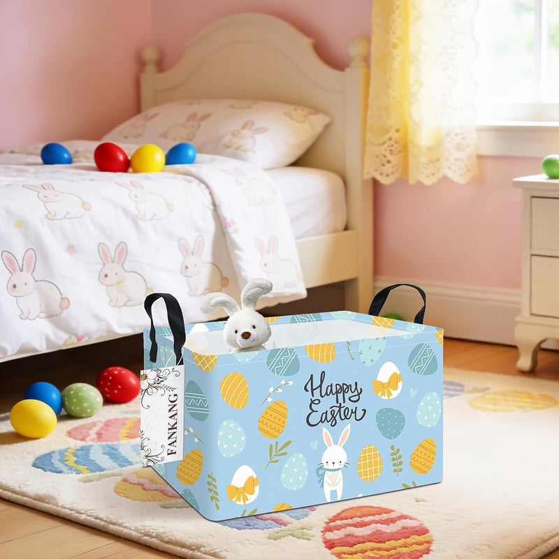 FANKANG Storage Bins,Nursery Hamper Canvas Laundry Basket Foldable with Waterproof PE Coating Storage Baskets for Boys and Girls, Office, Bedroom, Clothes,Toys(Rec-Easter Eggs - Image 3