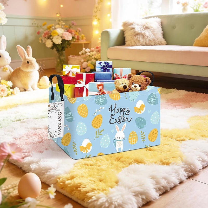 FANKANG Storage Bins,Nursery Hamper Canvas Laundry Basket Foldable with Waterproof PE Coating Storage Baskets for Boys and Girls, Office, Bedroom, Clothes,Toys(Rec-Easter Eggs - Image 4