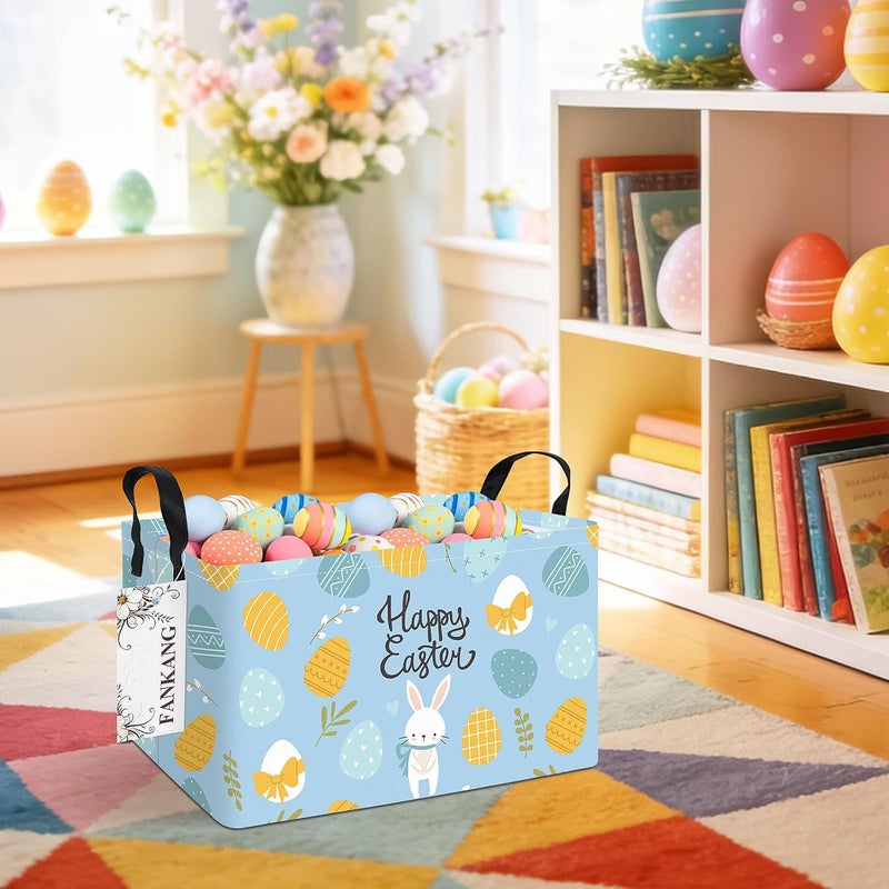 FANKANG Storage Bins,Nursery Hamper Canvas Laundry Basket Foldable with Waterproof PE Coating Storage Baskets for Boys and Girls, Office, Bedroom, Clothes,Toys(Rec-Easter Eggs - Image 5