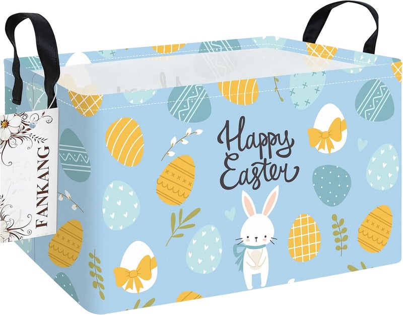 FANKANG Storage Bins,Nursery Hamper Canvas Laundry Basket Foldable with Waterproof PE Coating Storage Baskets for Boys and Girls, Office, Bedroom, Clothes,Toys(Rec-Easter Eggs - Image 1