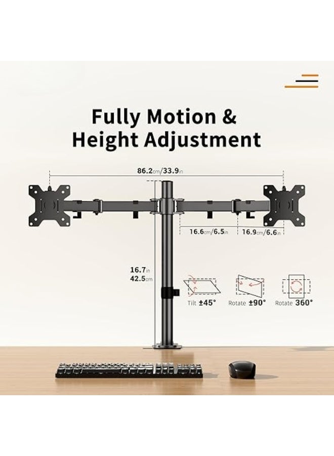 ERGOMAKER Dual Monitor Mount – Heavy Duty Fully Adjustable Desk Monitor Arm for 2 Screens (13" to 27") with C-Clamp & Grommet Base, VESA 75x75/100x100mm, Black - Image 3