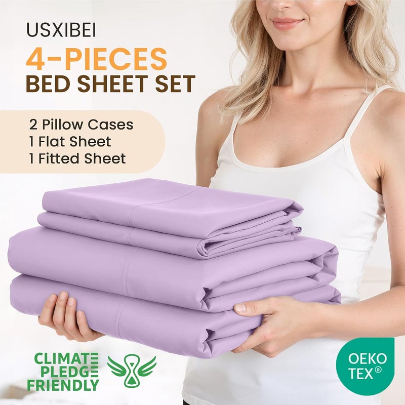 USXIBEI Queen Size 4 Piece Bed Sheet Set - Ultra Imitation Cotton-Premium Breathable & Cooling Sheets - Hotel Luxury Bed Sheets Deep Pocket up to 15"- Wrinkle, Fade, Stain Resistant (Lavender, Queen) - Image 2