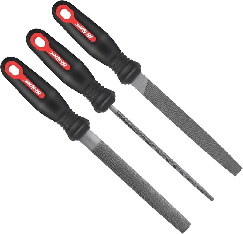 Hi-Spec 3pc Metal Hand File Tool Set Kit. Large Steel Files. Flat, Round & Half-Round for Crafts, Metal & Wood Work - Image 1