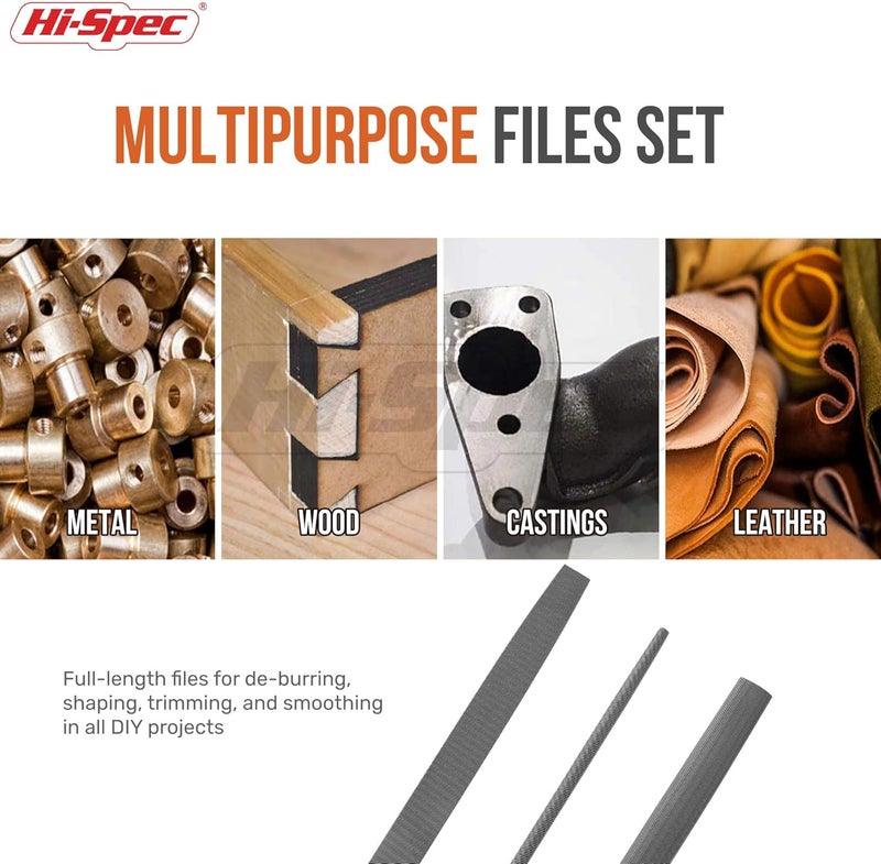 Hi-Spec 3pc Metal Hand File Tool Set Kit. Large Steel Files. Flat, Round & Half-Round for Crafts, Metal & Wood Work - Image 5